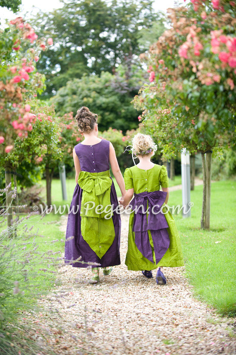 Flower Girl Dresses in Grape and Grass Green ~ Style 345