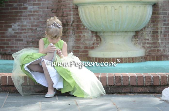 Apple Green Silk and Tulle Flower Girl Dresses Style 356 by Pegeen