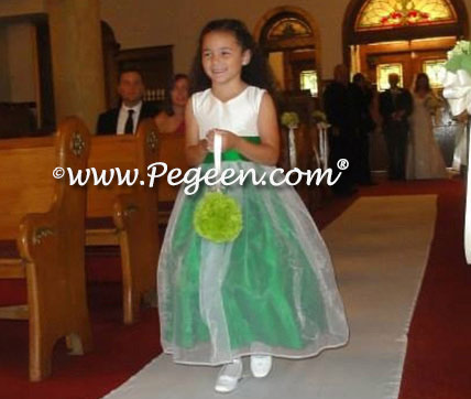 Emerald green silk flower girl dress