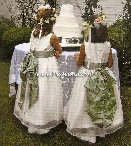 Sage green silk flower girl dress