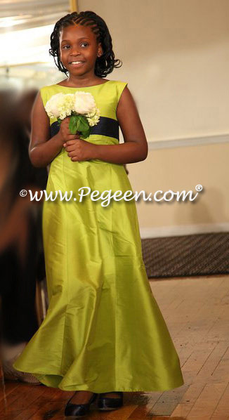 Chartreuse Green and Navy Jr Bridesmaids Dress Style 320 by Pegeen.com