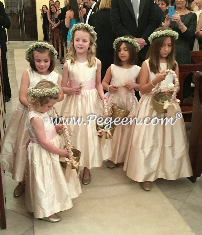 FLOWER GIRL DRESSES in bisque and peony pink