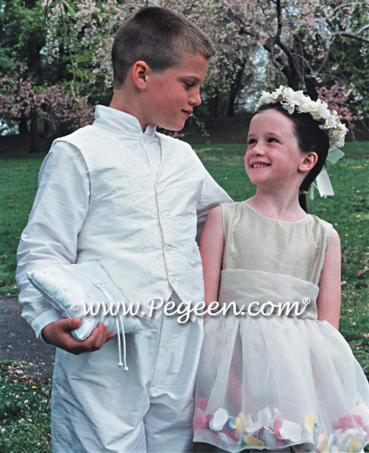 Champagne flower girl dress and Boy's Page Boy Suit
