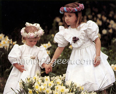 Matching silk flower girl dresses from Pegeen Classics