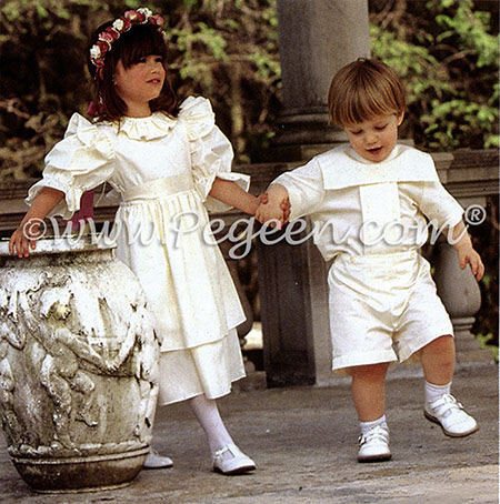 Matching flower girl dresses and boy's ring bearer suit