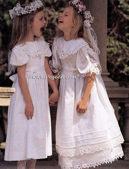 From Pegeen Classics - Girls Flower Girl Dresses with battenburg laces and 100% Irish Linen