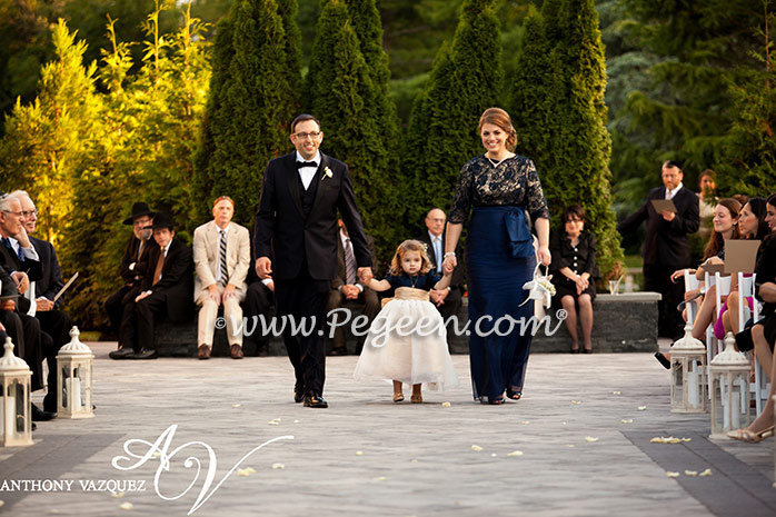 Flower Girl Dresses in Navy Blue and creme silk