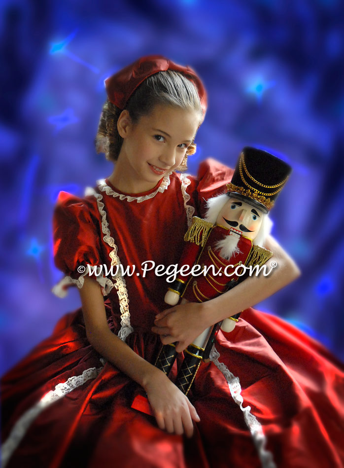 Victorian Style Silk Dress for Nutcracker Party Scene and Clara Costume in Claret Red