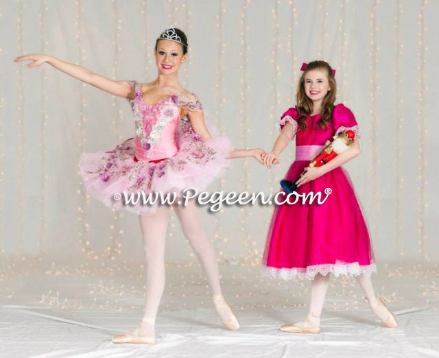 Clara's Nutcracker Party Scene Dress in Raspberry with Rose Sash and Raspberry Tulle