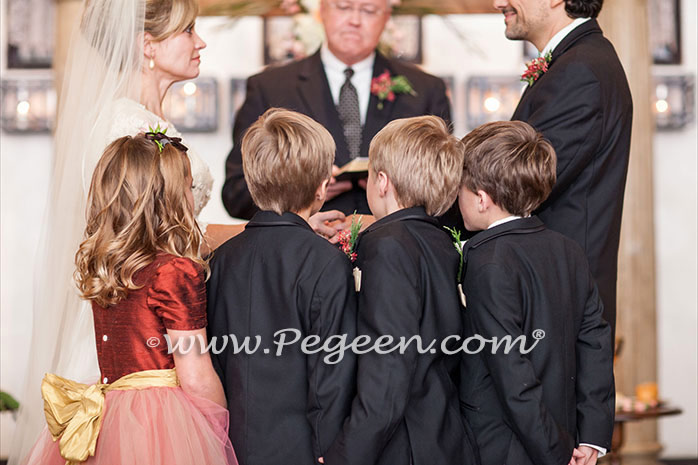 Mountain Fall Silk & Tulle with Spun Gold sash flower girl dress