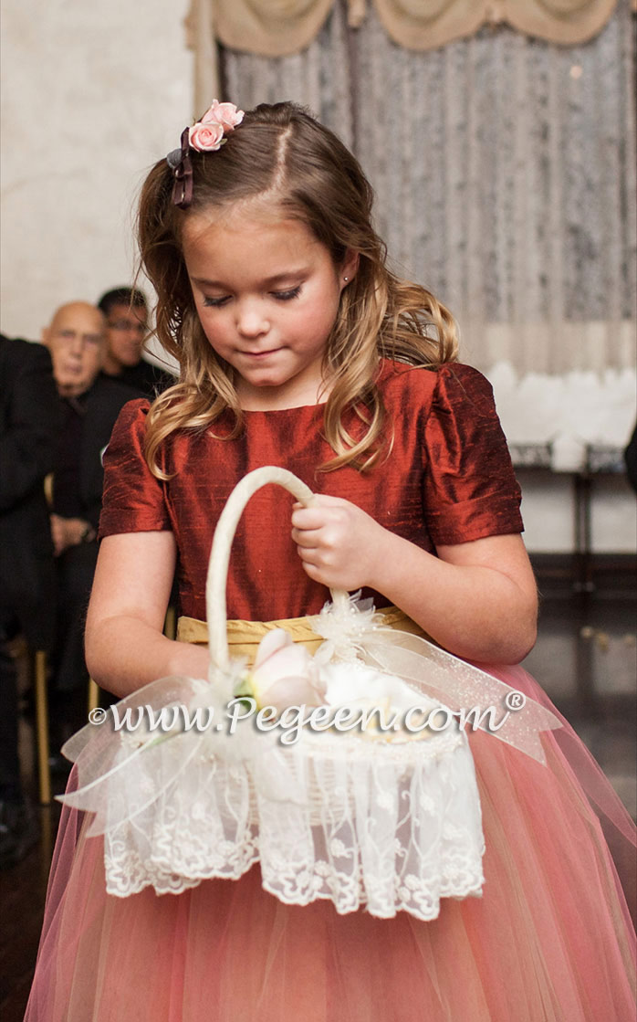 Flower Girl Dress Style 402 in Mountain Fall and Spun Gold Silk | Pegeen