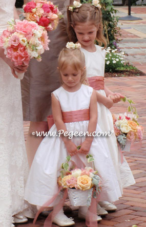 Coral rose and new ivory flower girl dresses