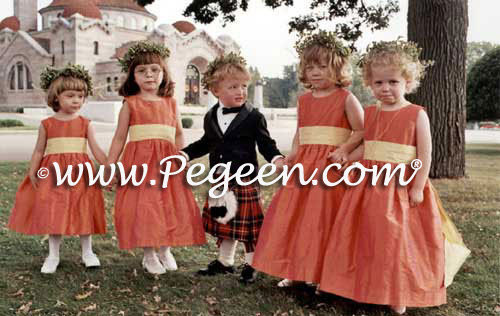 MARTHA STEWART FLOWER GIRL DRESSES IN MANGO and SUNFLOWER SILK