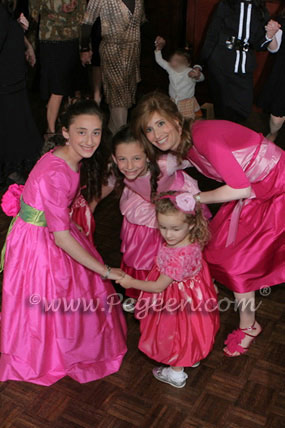 Hot Pink and Green Custom Bat Mitzvah Dress with 3/4 sleeves