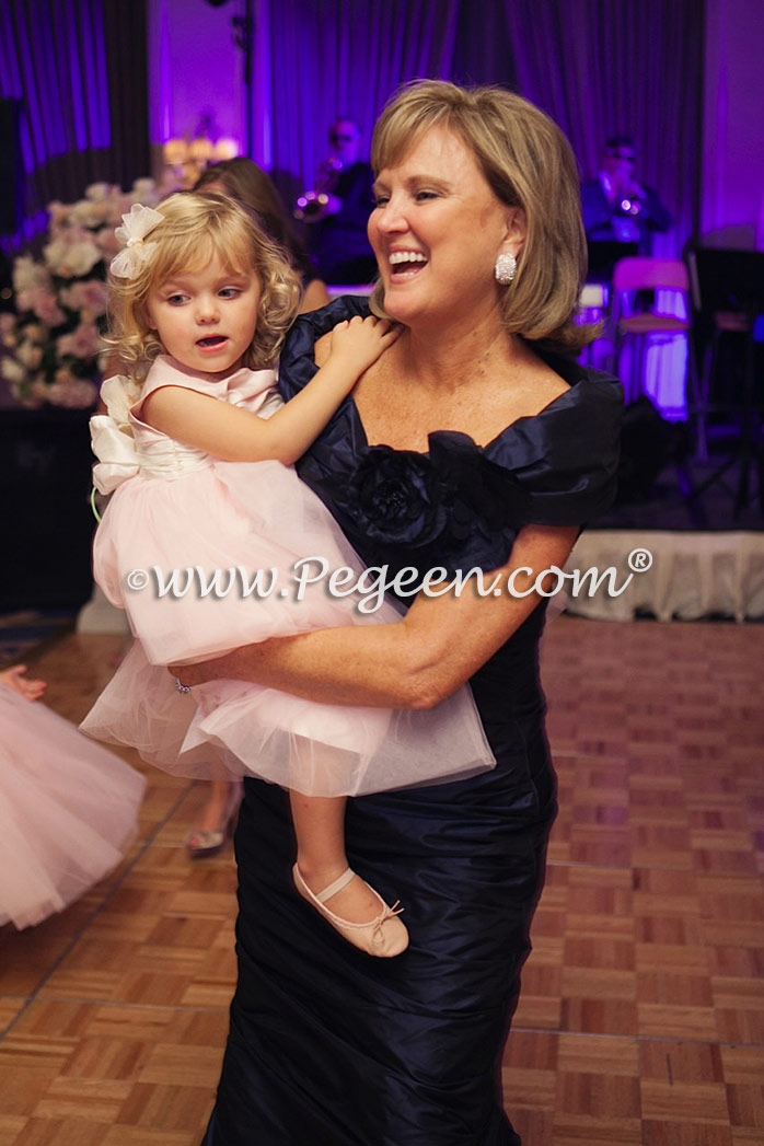 Featured Custom Tulle Flower Girl Dress in Peony Pink with Crystal Pink Tulle