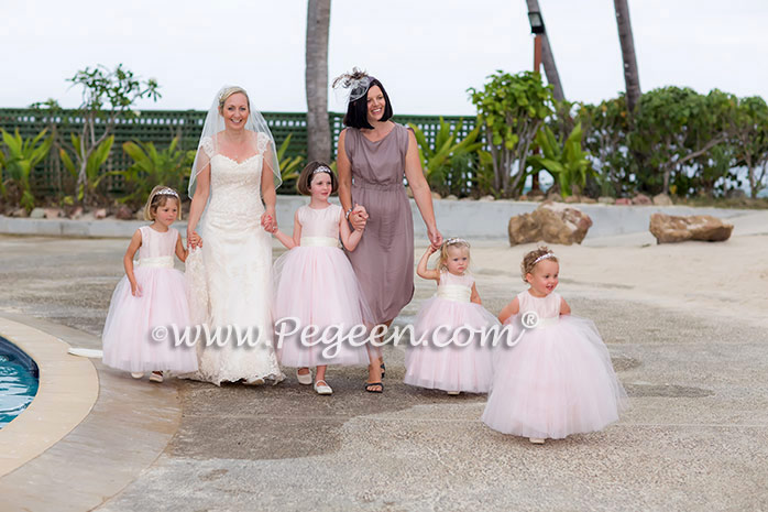  Flower Girl Dress in Ballet Pink and Bisque w/Signature Bustle