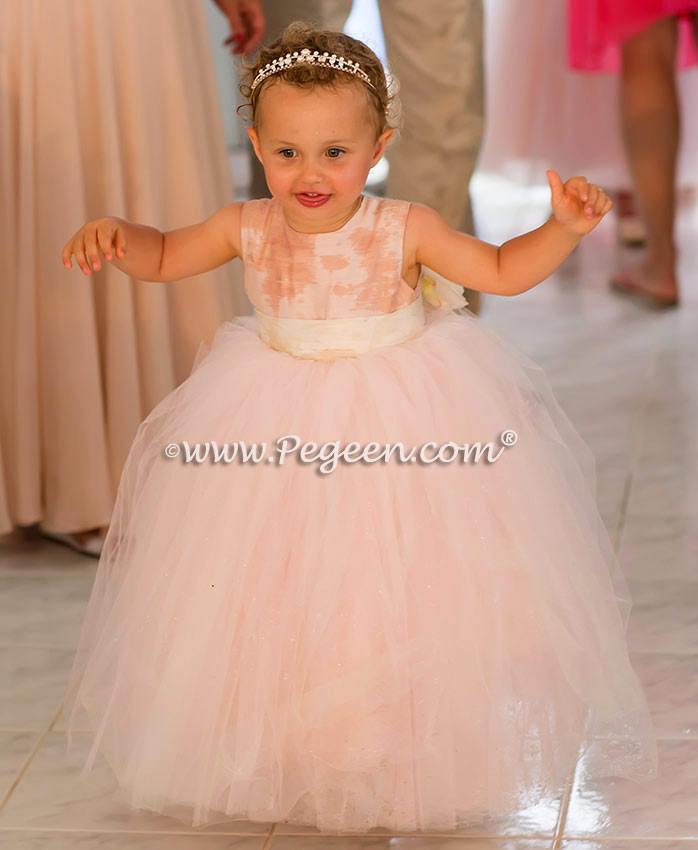  Flower Girl Dress in Ballet Pink and Bisque w/Signature Bustle