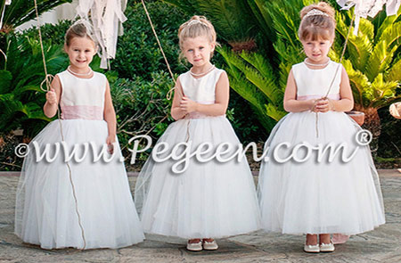 Peony Pink and New Ivory tulle flower girl dresses Couture Style 402