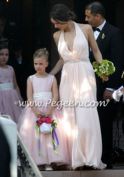 Pink and creme flower girl dresses worn at Katharine McPhee's sister's wedding