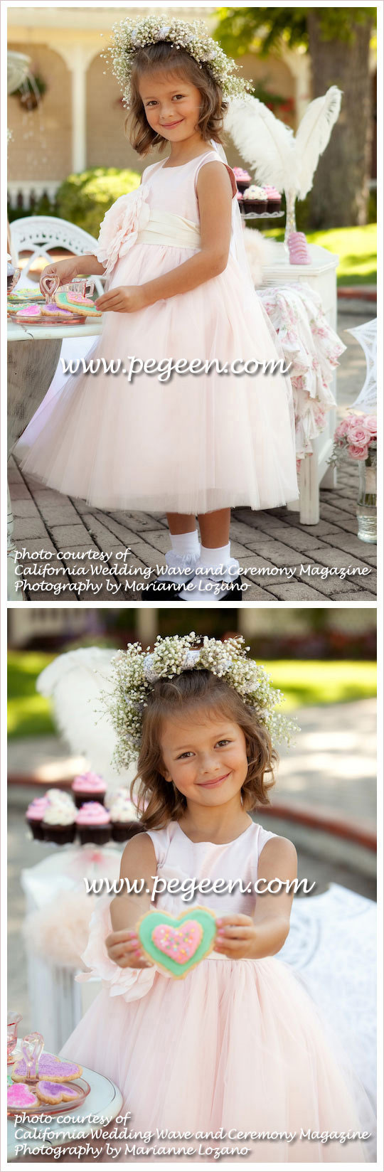 Pink and White tulle flower girl dress style 402