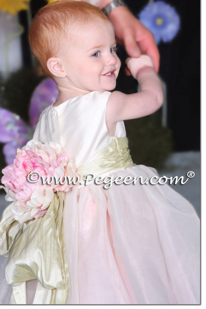 Pink and Antique White Infant Flower Girl Dress Pegeen Style 802