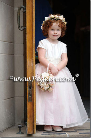 Pink flower girl dresses with pink organza Style 359