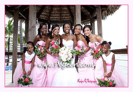 Custom Flower girl dresses Style 309 in White, Cerise and Rose Pink Silk