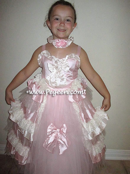 Pink and Bisque Ruffled Layers and Glitter Tulle Nutcracker Dress or Flower Girl Dress Style 405 by Pegeen Couture