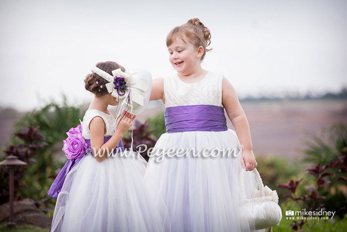 New Ivory and Amethyst ballerina  style Flower Girl Dresses with layers and layers of tulle
