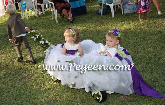 Key Lime and Purple Heart and white organza toddler flower girl dress
