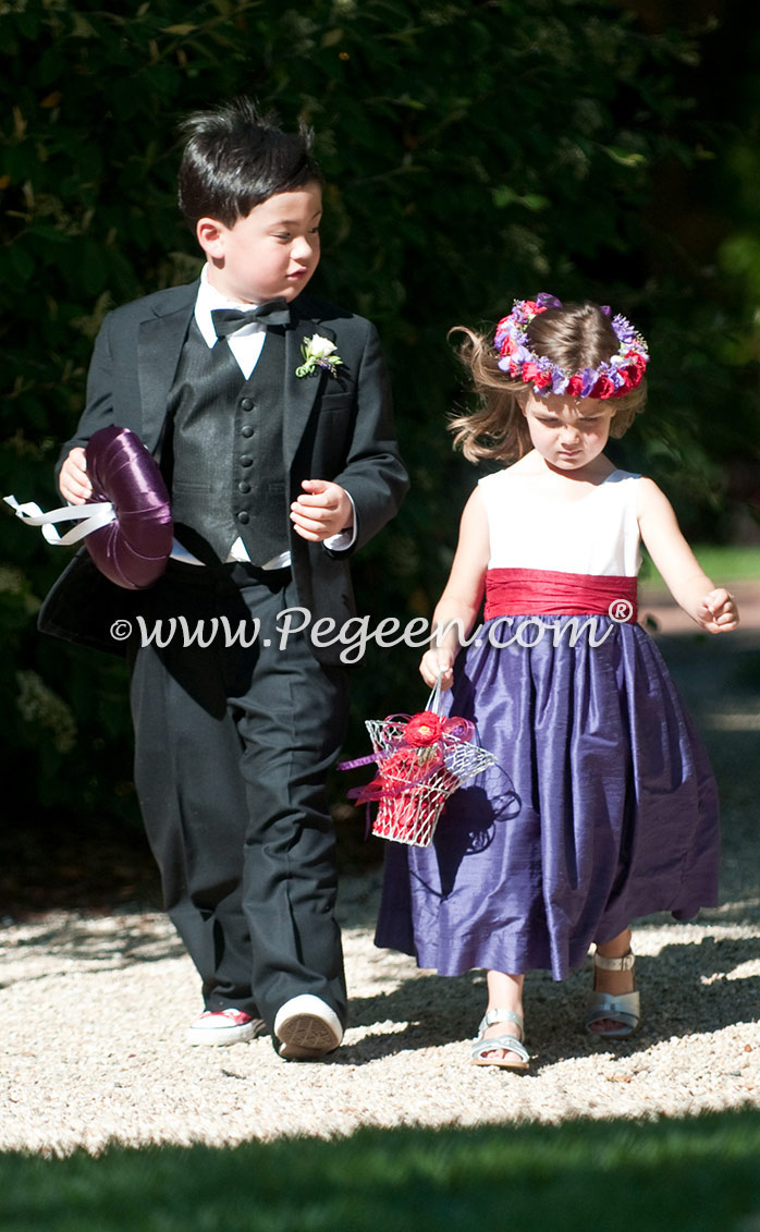Jr Bridesmaids Dress in Grape, Beauty (Red), Ivory - Style 388 | Pegeen