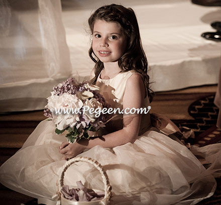 Flower girl dresses in New Ivory with Euro Lilac - Pegeen Classic Style 394