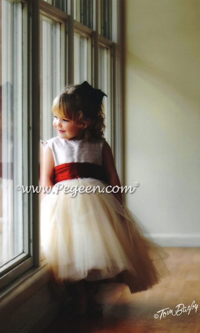Couture Flower Girl Dresses - inspired by Degas The Ballet Lesson in champagne and red by Pegeen