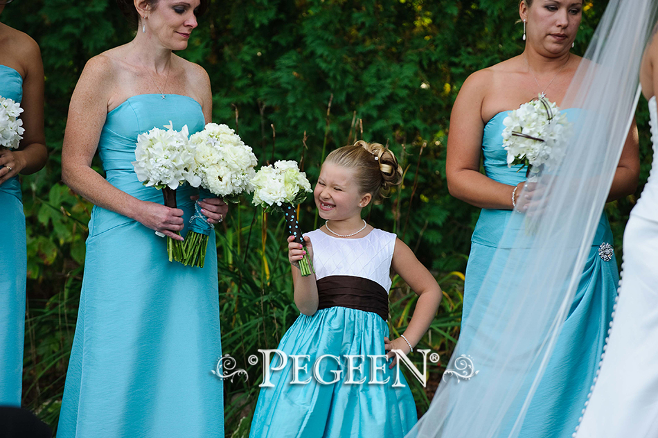 Tiffany blue and semi-sweet chocolate brown flower girl dresses