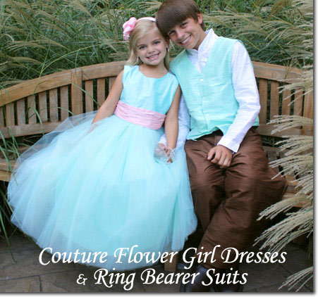 Tiffany blue tulle flower girl dresses and ring bearer suit