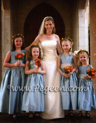 Flower girl dresses Style 398 Ivory and Caribbean Blue | Pegeen