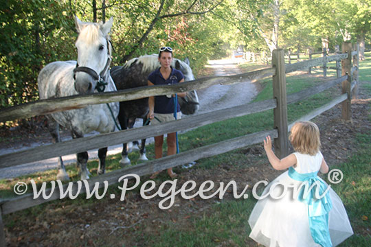 Pegeen Style 394 FLOWER GIRL DRESSES in new ivory and tiffany blue