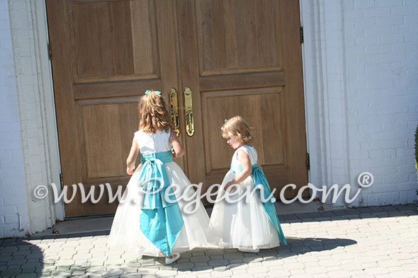 Pegeen Style 394 FLOWER GIRL DRESSES in new ivory and tiffany blue