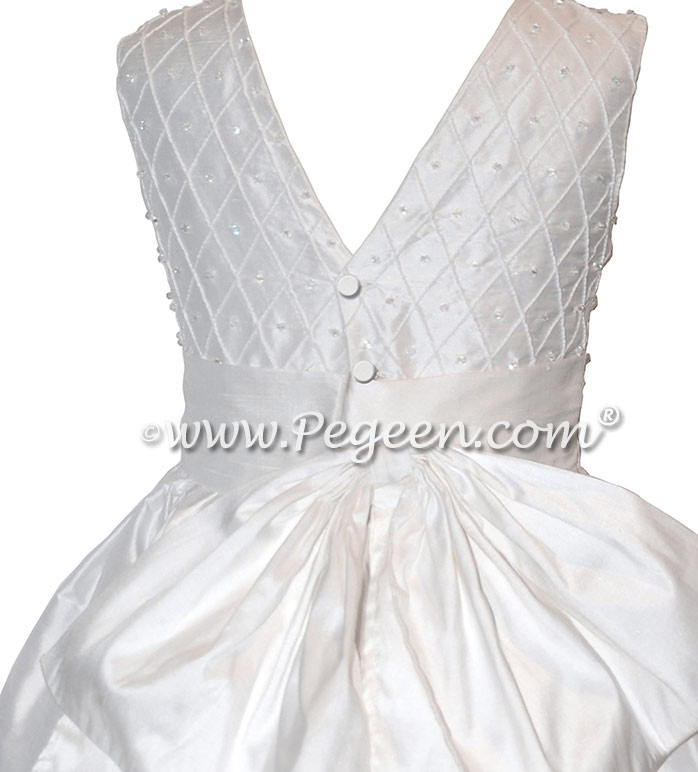 White Silk First Communion Dress with Swarovski Crystals
