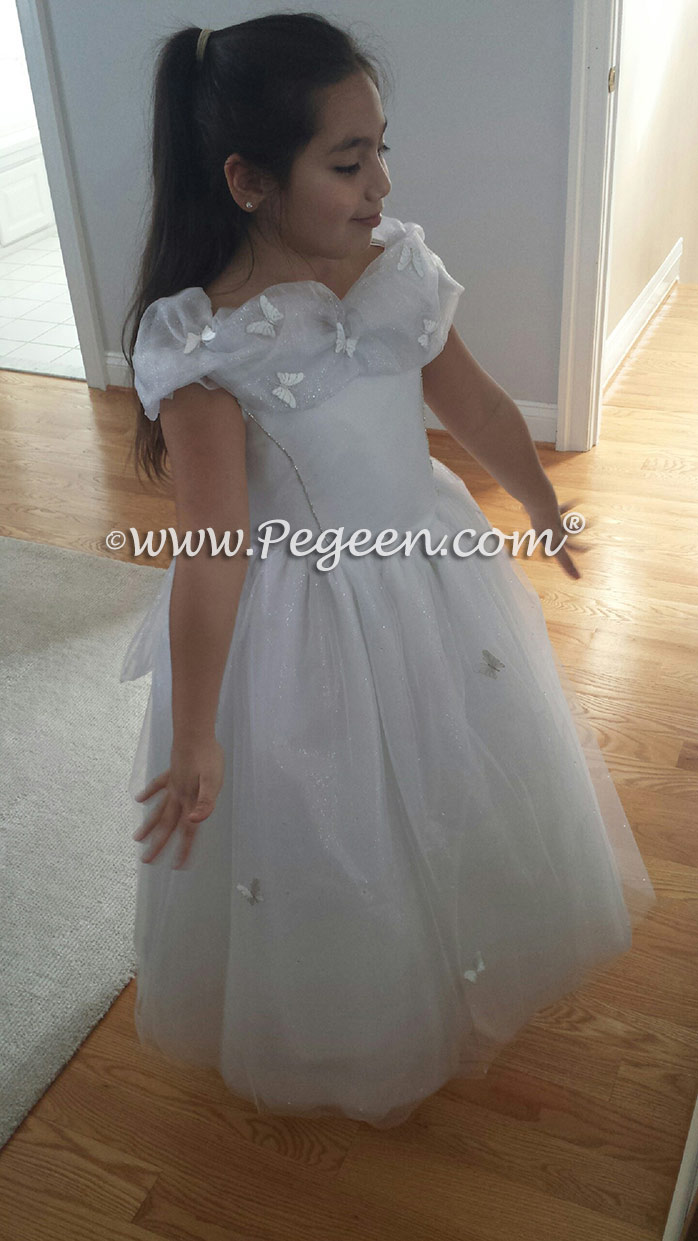 First Holy Communion Dress in white with butterflies - Our Cinderella Princess Flower Girl Dresses called Aura Quartz