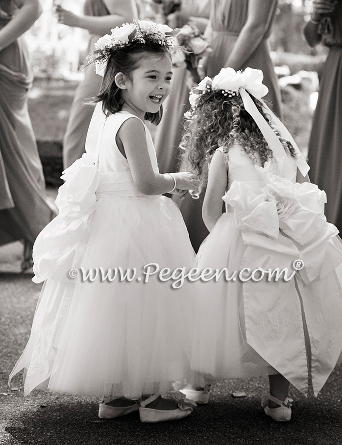 Ivory and Buttercreme Silk flower girl dresses - Couture Style 402