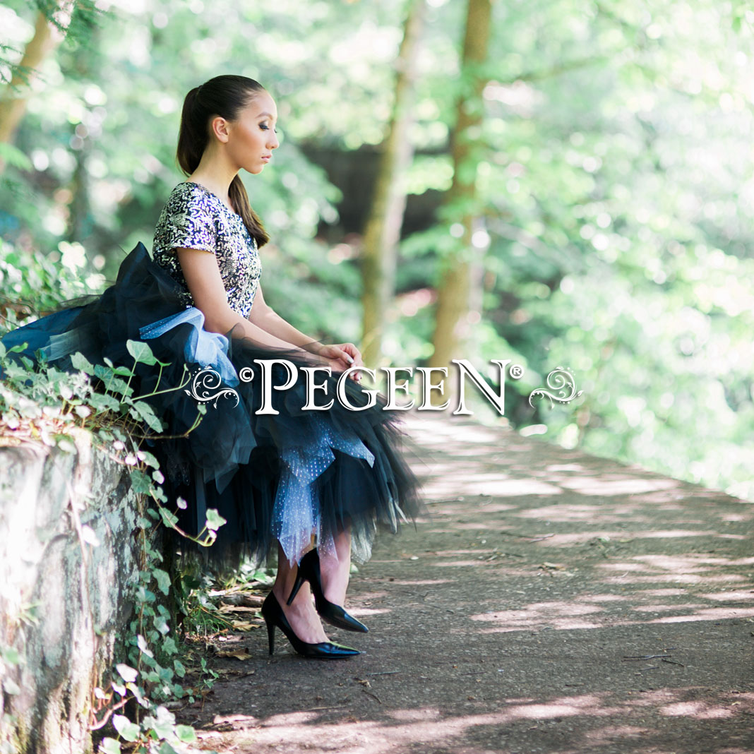 Black, Silver and Sequins Handkerchief Tulle Skirt Style 934 | Pegeen