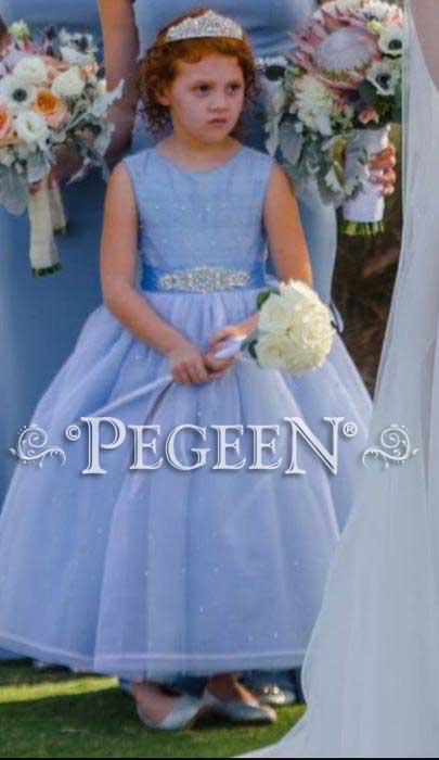 Blue Swarovski Crystals, Rhinestones and Tulle flower girl dresses