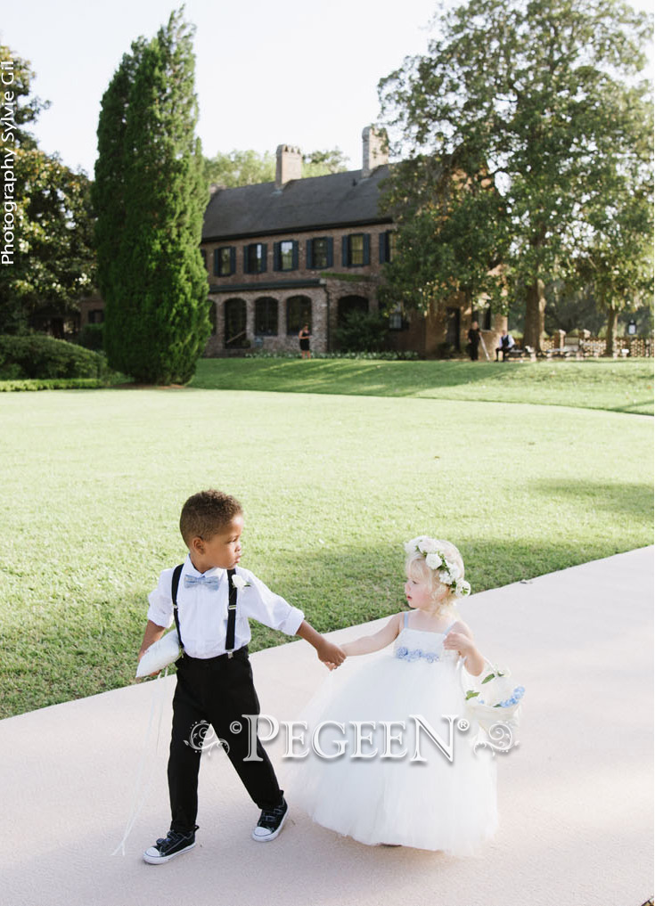 Ivory Embroidered Silk Flower Girl Dresses with fluffy tulle Celebrity Weddings
