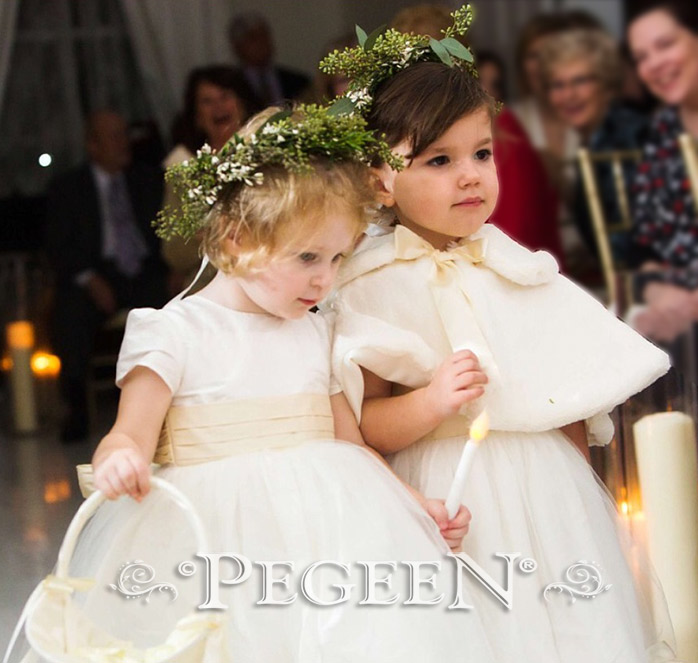 Bisque and Ivory Silk and Tulle Flower Girl Dress