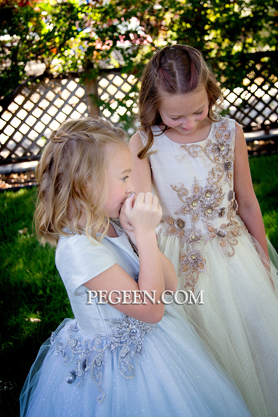 Gold and Silver Embroidered Custom Silk Flower Girl Dress | Pegeen Style 922