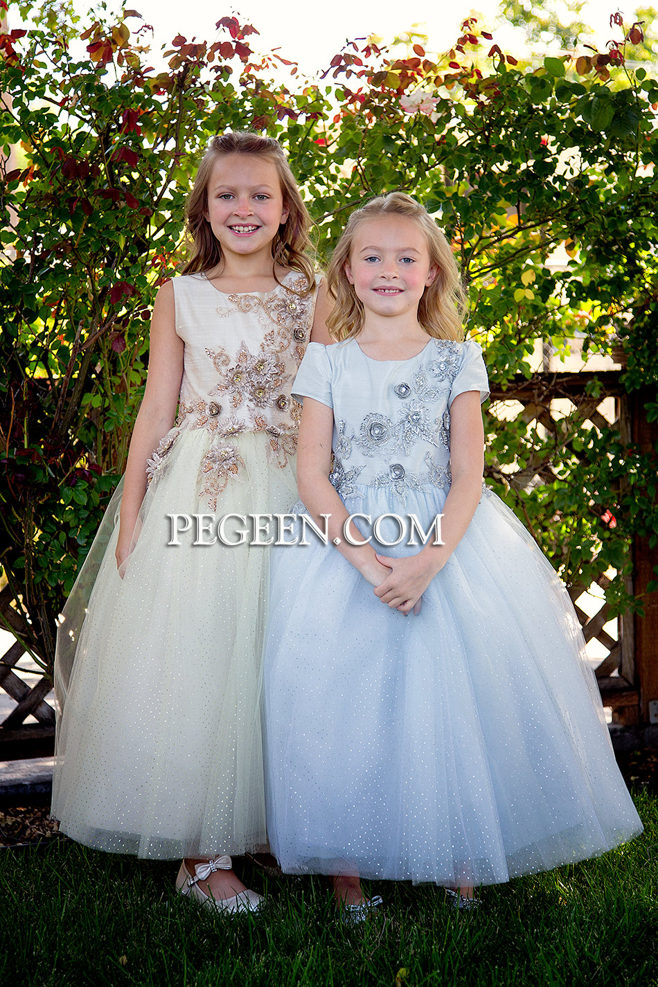 Gold and Silver Embroidered Custom Silk Flower Girl Dress | Pegeen Style 922