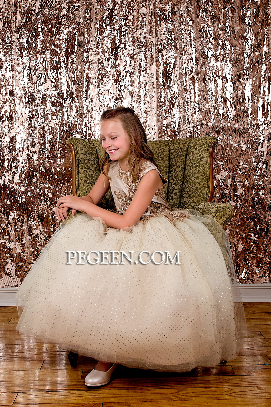 Toffee and Gold 3-Dimentional Embroidered Silk flower girl dresses