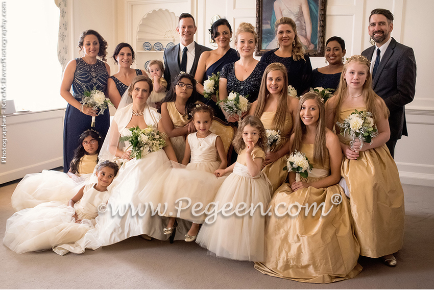 Flower Girl Dress in Spun Gold Silk and Tulle - Style 402 and Jr Bridesmaids Style 306