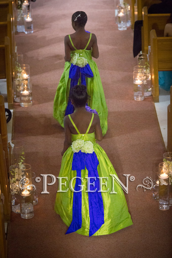 Jr Bridesmaids dresses Royal Purple and Apple Green Style 424 | Pegeen